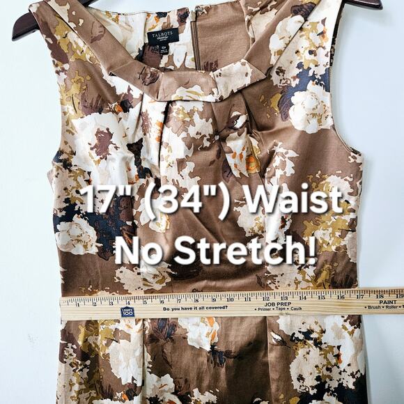 Size 10P Talbots Brown Floral Sleeveless Round Pleated Neck Tank Summer Fall - Picture 5 of 16